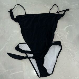 Black one piece swim suit with open back